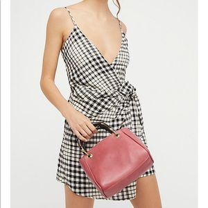 Free People Black & White Gingham Wrap Mini Dress